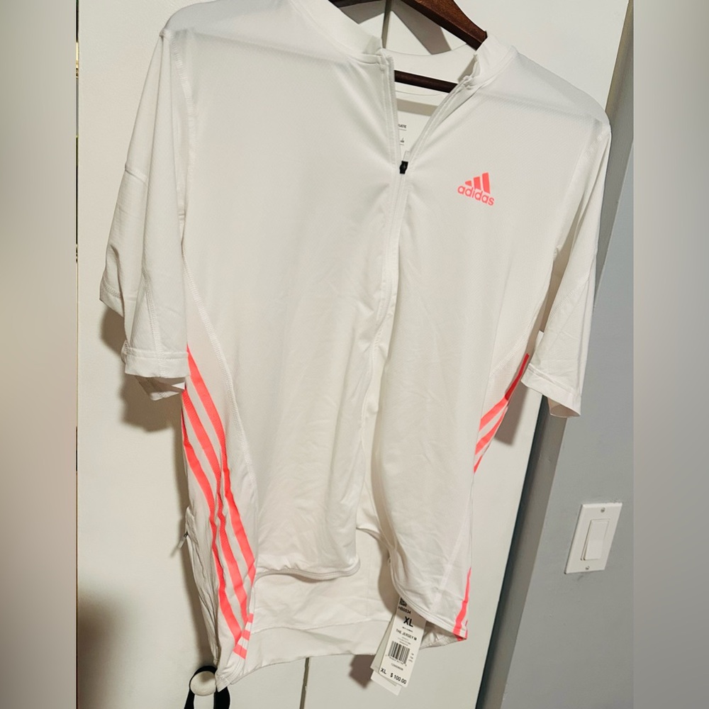 Adidas “The Jersey” Cycling Jersey- MEN - XL- white/ acid red- NWT